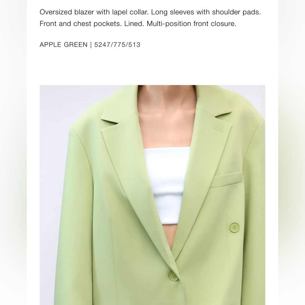 Zara NWT multiposition oversized blazer apple green 5247/775 - Picture 10 of 11